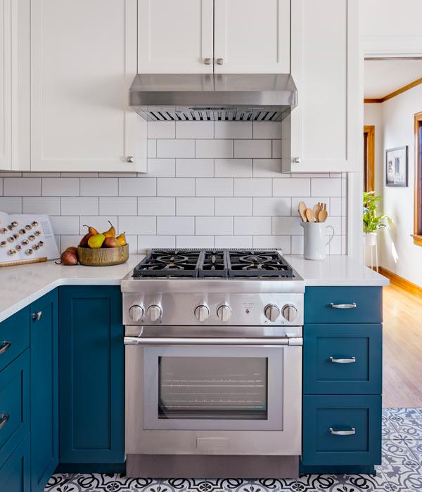 kitchen with white subway tile backsplash